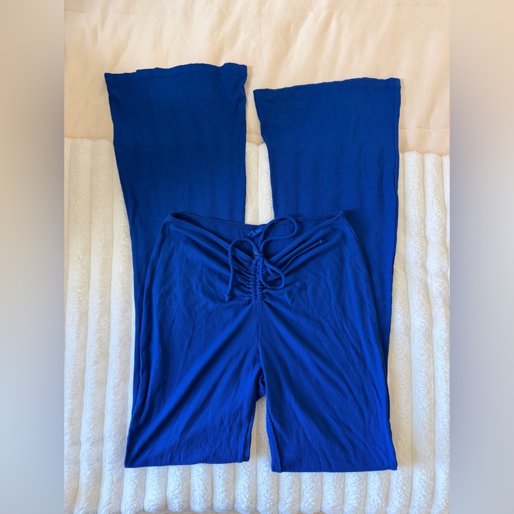 Skims Cobalt Blue Ribbed Flare Pants with Front Drawstring - Picture 2 of 5